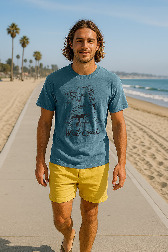 West Coast Pelican Tee-Vintage Ice Blue