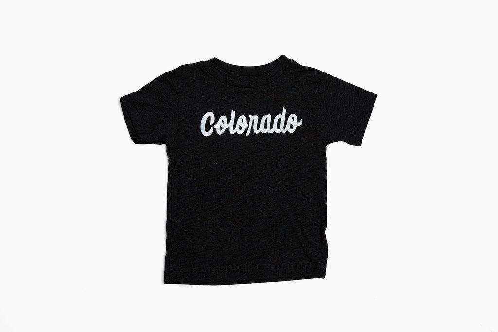 Kids Colorado Script Tee-Charcoal